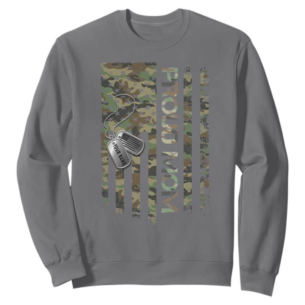 Personalized Proud Army Mom Sweatshirt Custom Name Dog Tag Camo American Flag Gift TS10 Charcoal Print Your Wear
