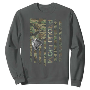 Personalized Proud Army Mom Sweatshirt Custom Name Dog Tag Camo American Flag Gift TS10 Dark Heather Print Your Wear