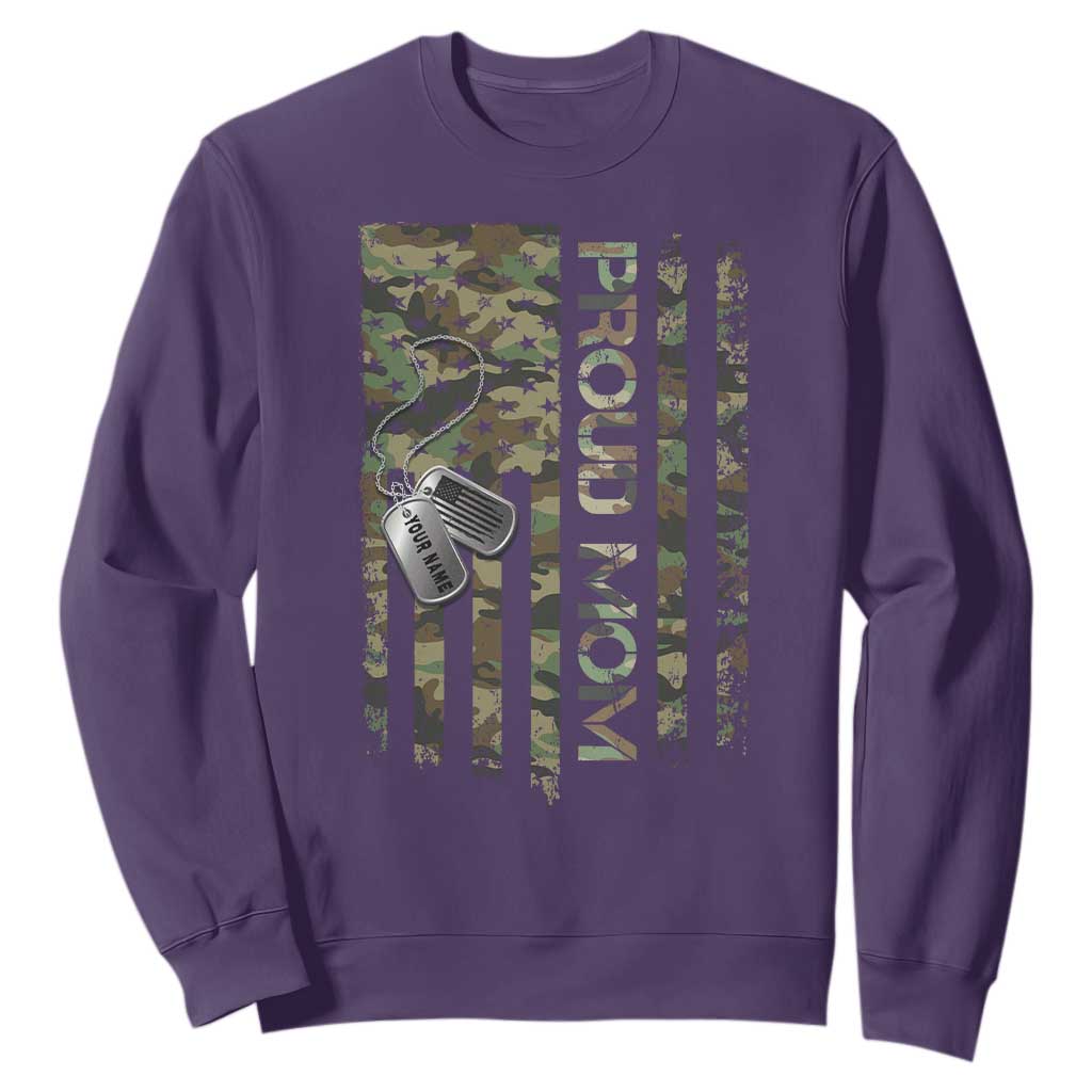 Personalized Proud Army Mom Sweatshirt Custom Name Dog Tag Camo American Flag Gift TS10 Purple Print Your Wear