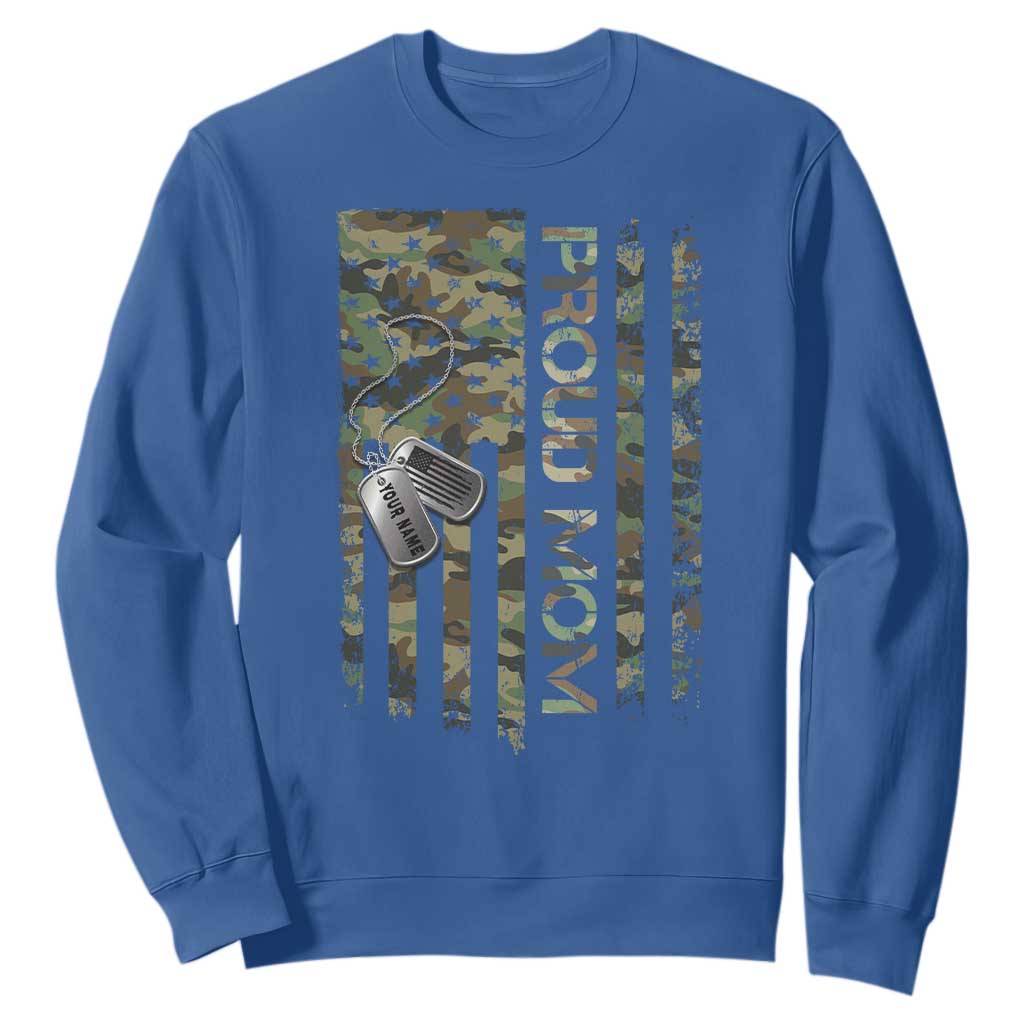 Personalized Proud Army Mom Sweatshirt Custom Name Dog Tag Camo American Flag Gift TS10 Royal Blue Print Your Wear