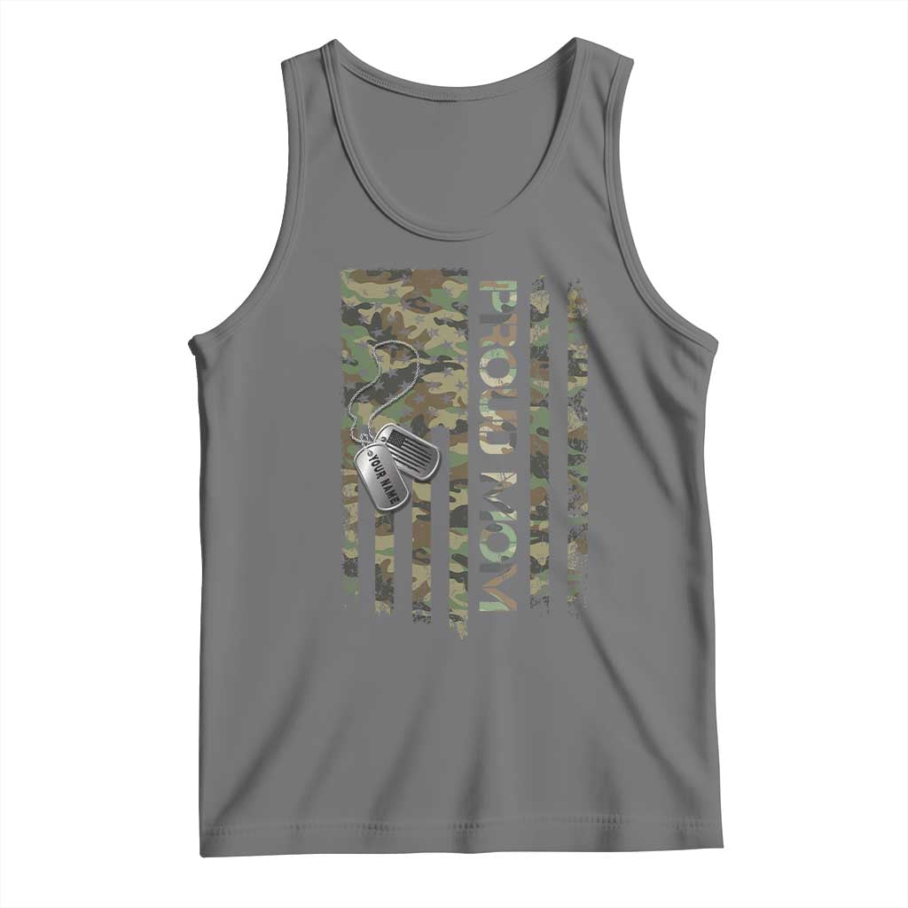 Personalized Proud Army Mom Tank Top Custom Name Dog Tag Camo American Flag Gift TS10 Black Heather Print Your Wear