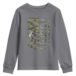 Personalized Proud Army Mom Youth Sweatshirt Custom Name Dog Tag Camo American Flag Gift TS10 Charcoal Print Your Wear