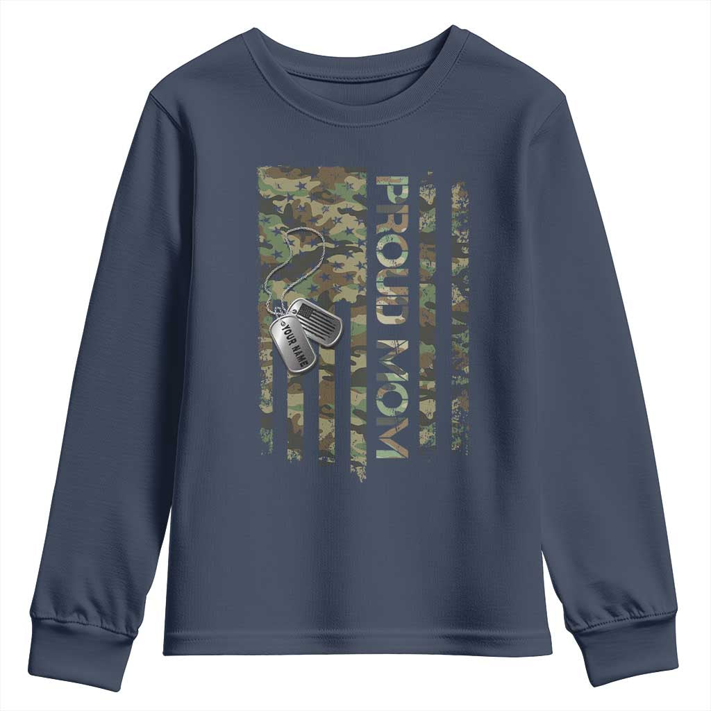 Personalized Proud Army Mom Youth Sweatshirt Custom Name Dog Tag Camo American Flag Gift TS10 Navy Print Your Wear