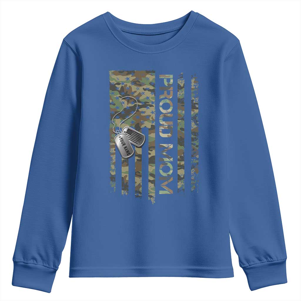 Personalized Proud Army Mom Youth Sweatshirt Custom Name Dog Tag Camo American Flag Gift TS10 Royal Blue Print Your Wear