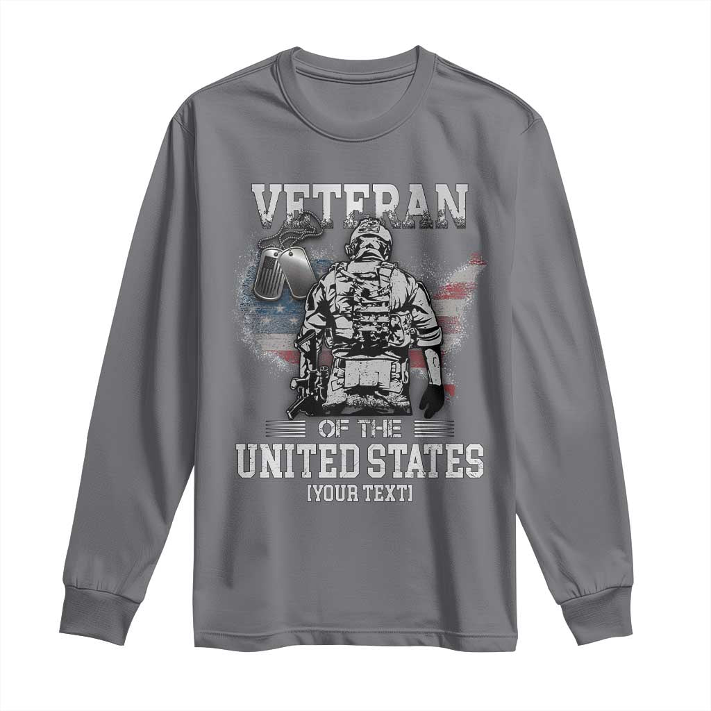 Personalized Veteran Flag Long Sleeve Shirt Custom Name U.S. Army TS10 Charcoal Print Your Wear