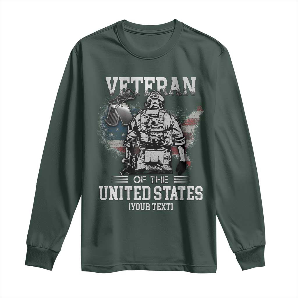 Personalized Veteran Flag Long Sleeve Shirt Custom Name U.S. Army TS10 Dark Forest Green Print Your Wear