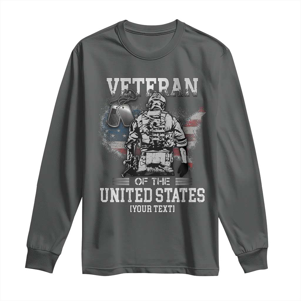 Personalized Veteran Flag Long Sleeve Shirt Custom Name U.S. Army TS10 Dark Heather Print Your Wear