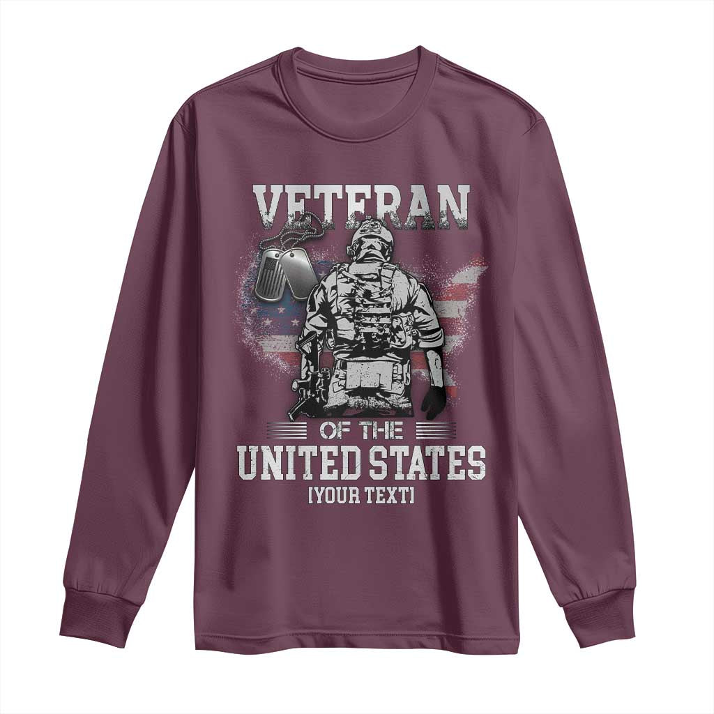 Personalized Veteran Flag Long Sleeve Shirt Custom Name U.S. Army TS10 Maroon Print Your Wear