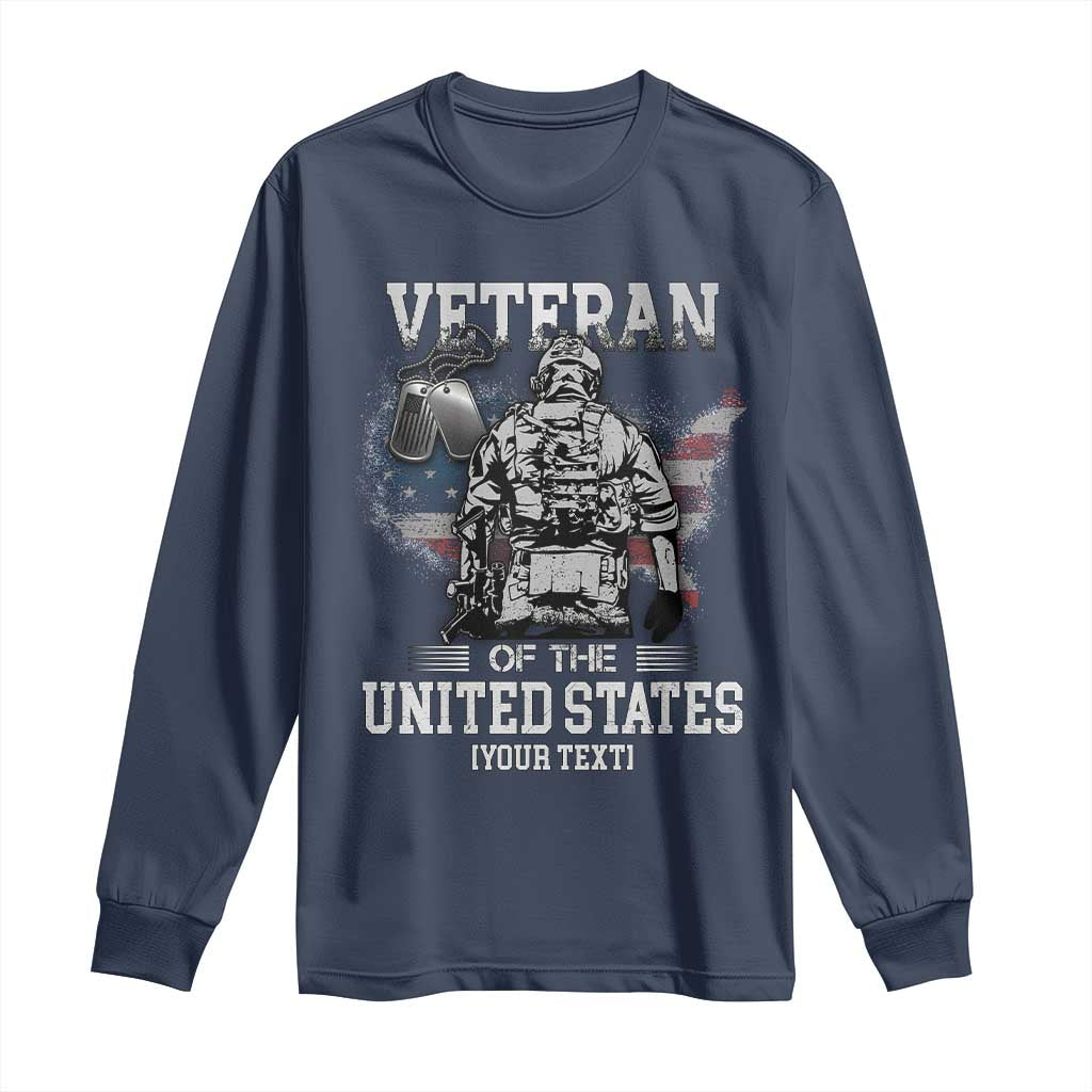 Personalized Veteran Flag Long Sleeve Shirt Custom Name U.S. Army TS10 Navy Print Your Wear