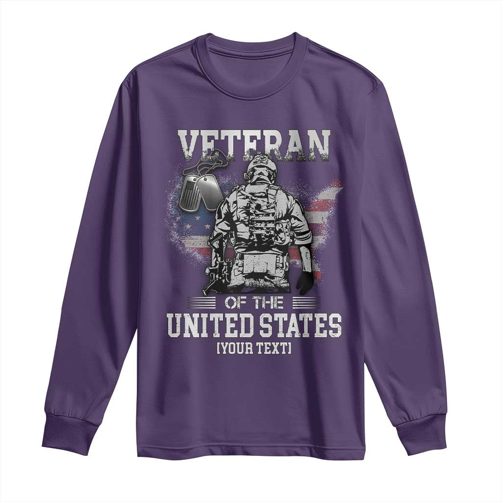 Personalized Veteran Flag Long Sleeve Shirt Custom Name U.S. Army TS10 Purple Print Your Wear