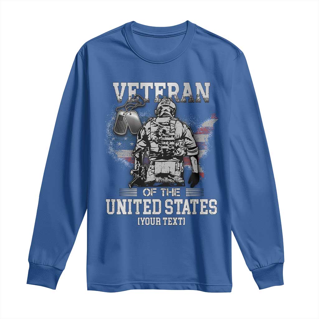 Personalized Veteran Flag Long Sleeve Shirt Custom Name U.S. Army TS10 Royal Blue Print Your Wear