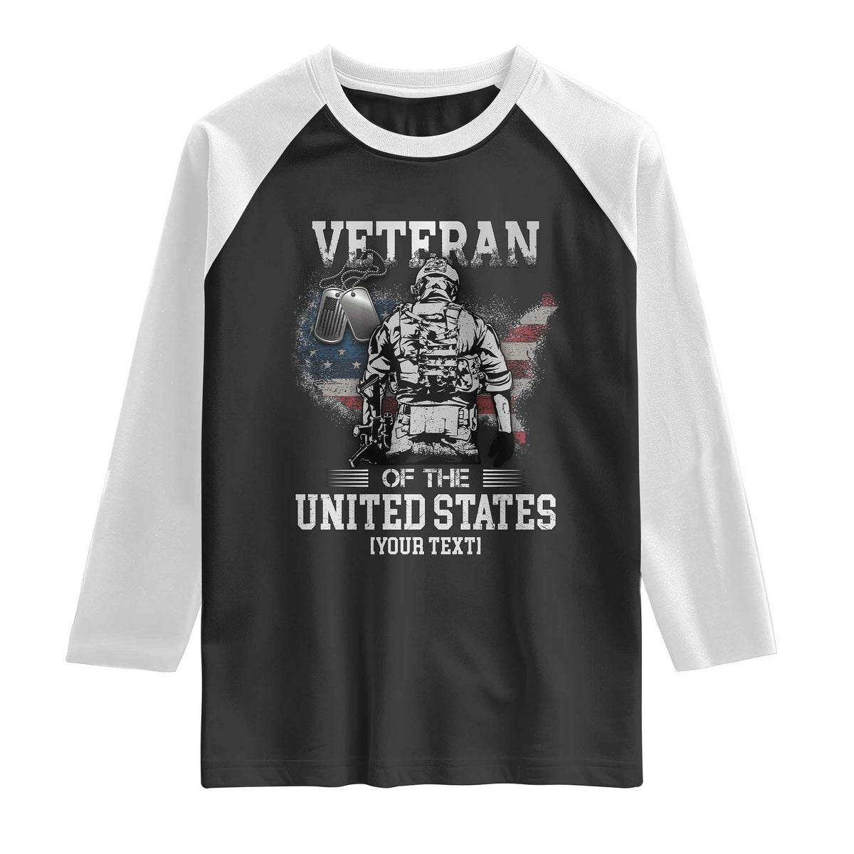 Personalized Veteran Flag Raglan Shirt Custom Name U.S. Army TS10 Black White Print Your Wear