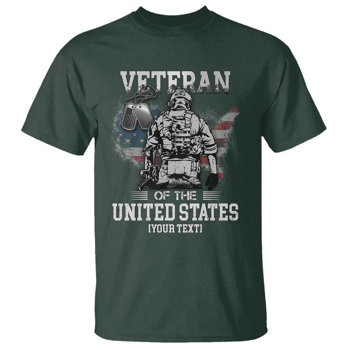 Personalized Veteran Flag T Shirt Custom Name U.S. Army TS10 Dark Forest Green Print Your Wear