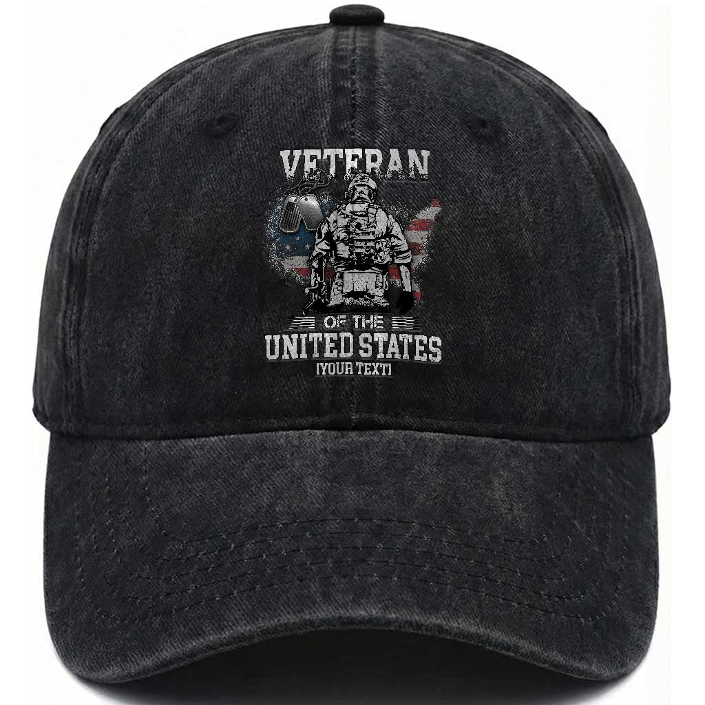 Personalized Veteran Flag Washed Cotton Baseball Cap Custom Name U.S. Army TS10 Print Your Wear