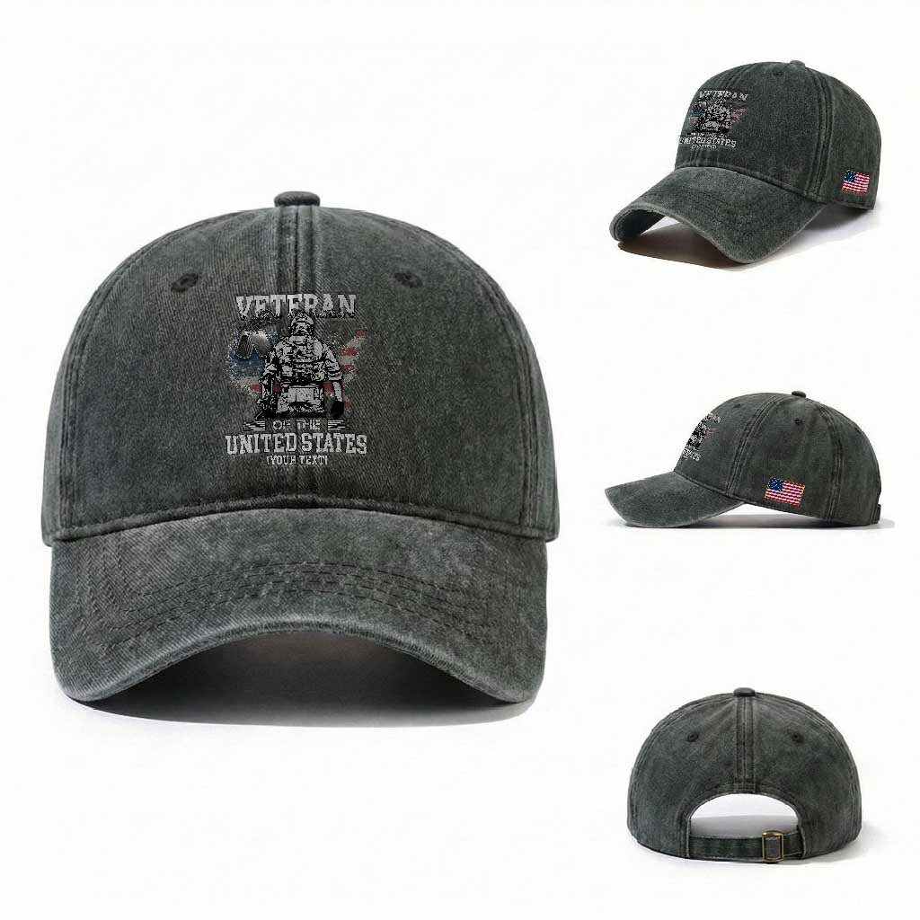Personalized Veteran Flag Washed Cotton Baseball Cap Custom Name U.S. Army TS10 Washed Cap Universal Fit Dark Green Print Your Wear