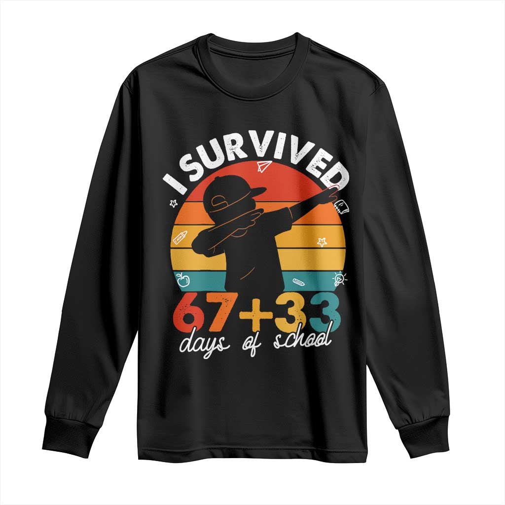 I Survived 67 33 Days Of School Long Sleeve Shirt Funny Six Seven Meme Math Teacher Kids 100th Day TS10 Black Print Your Wear