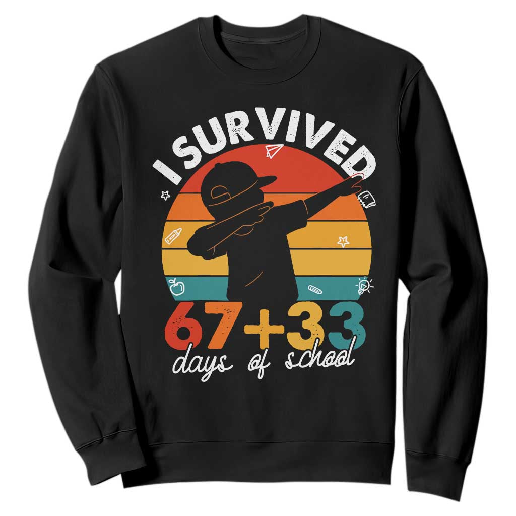 I Survived 67 33 Days Of School Sweatshirt Funny Six Seven Meme Math Teacher Kids 100th Day TS10 Black Print Your Wear