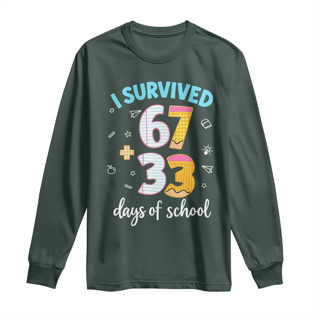 100 Days Of School 67 Funny Six Seven Meme Long Sleeve Shirt TS10 Dark Forest Green Print Your Wear