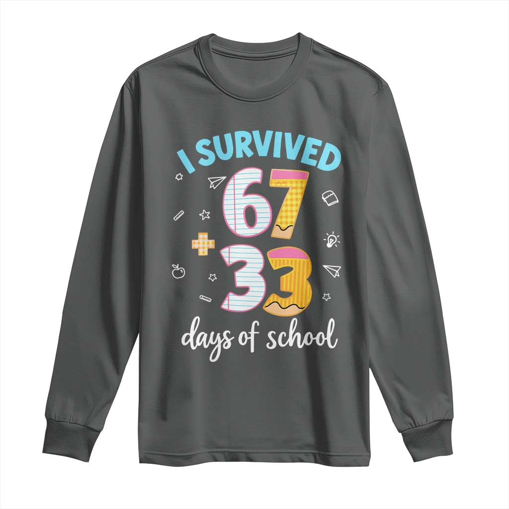 100 Days Of School 67 Funny Six Seven Meme Long Sleeve Shirt TS10 Dark Heather Print Your Wear
