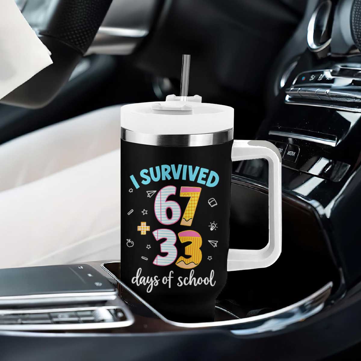 100 Days Of School 67 Funny Six Seven Meme Tumbler With Handle TS10 Print Your Wear