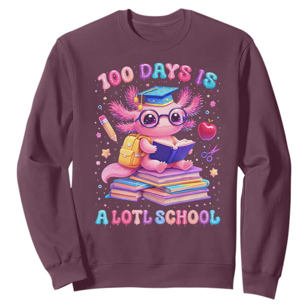 Axolotl 100 Days Of School Sweatshirt 100 Days Is Alotl School TS10 Maroon Print Your Wear