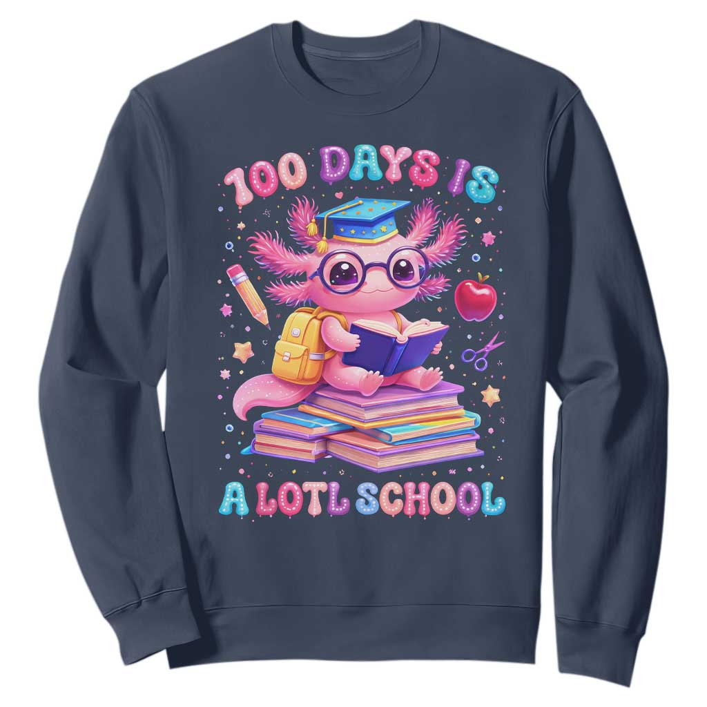 Axolotl 100 Days Of School Sweatshirt 100 Days Is Alotl School TS10 Navy Print Your Wear