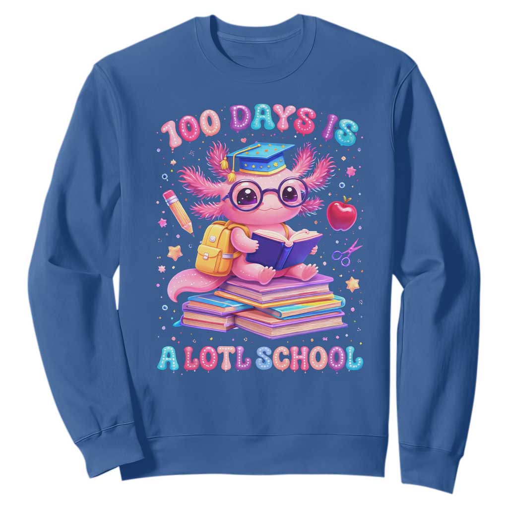 Axolotl 100 Days Of School Sweatshirt 100 Days Is Alotl School TS10 Royal Blue Print Your Wear