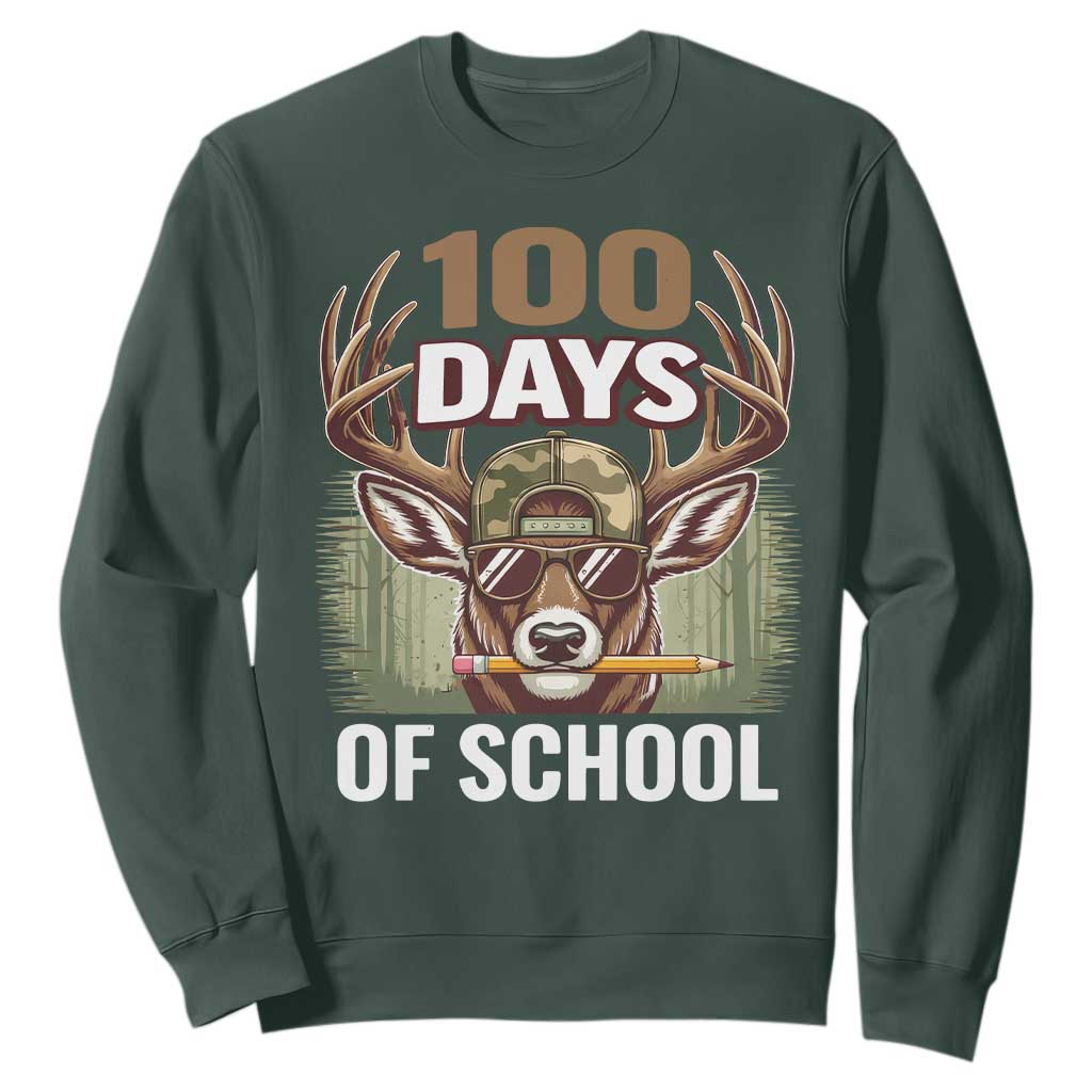 Deer 100 Days Of School Sweatshirt Camo Bucked 100 Days Smarter TS10 Dark Forest Green Print Your Wear