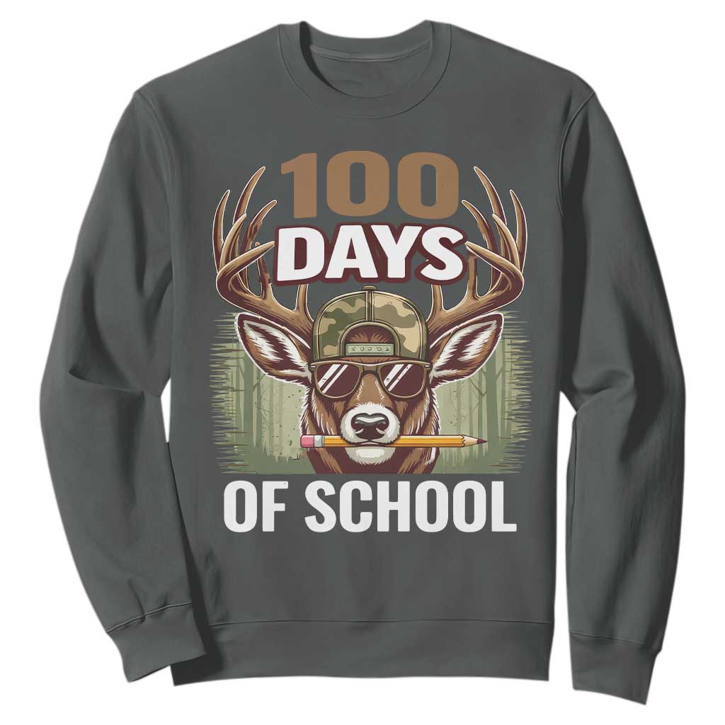 Deer 100 Days Of School Sweatshirt Camo Bucked 100 Days Smarter TS10 Dark Heather Print Your Wear