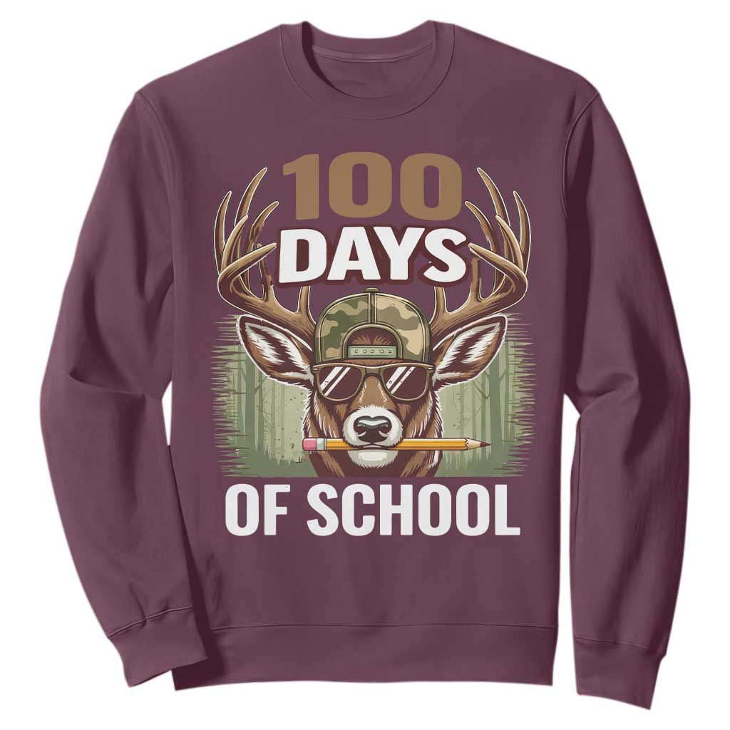Deer 100 Days Of School Sweatshirt Camo Bucked 100 Days Smarter TS10 Maroon Print Your Wear