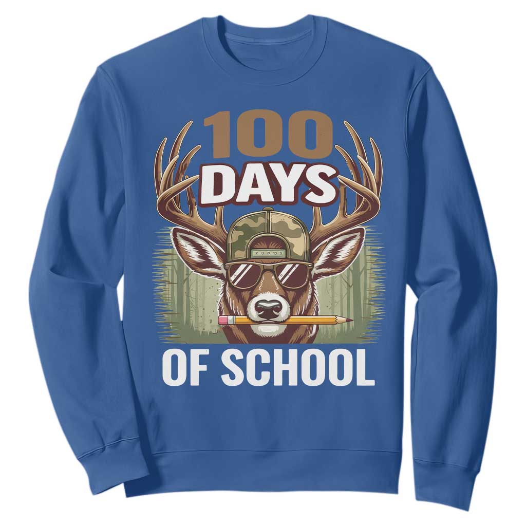 Deer 100 Days Of School Sweatshirt Camo Bucked 100 Days Smarter TS10 Royal Blue Print Your Wear