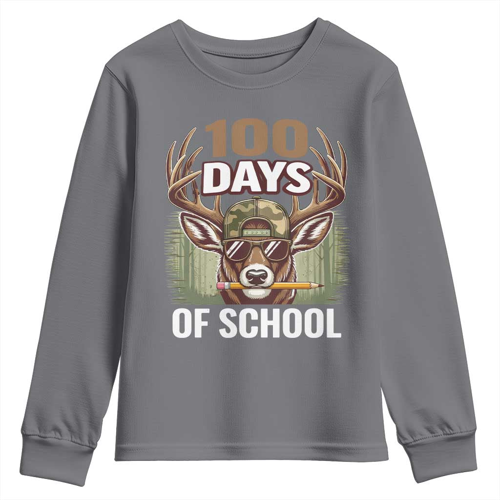 Deer 100 Days Of School Youth Sweatshirt Camo Bucked 100 Days Smarter TS10 Charcoal Print Your Wear
