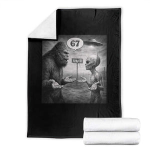 Funny 67 Meme Bigfoot Alien Throw Blanket Six Seven Sasquatch Area 51 UFO Conspiracy TS10 Black Print Your Wear