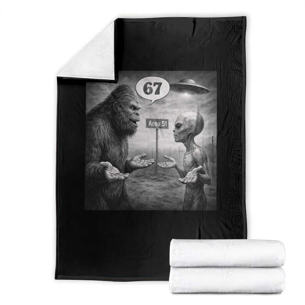 Funny 67 Meme Bigfoot Alien Throw Blanket Six Seven Sasquatch Area 51 UFO Conspiracy TS10 Black Print Your Wear