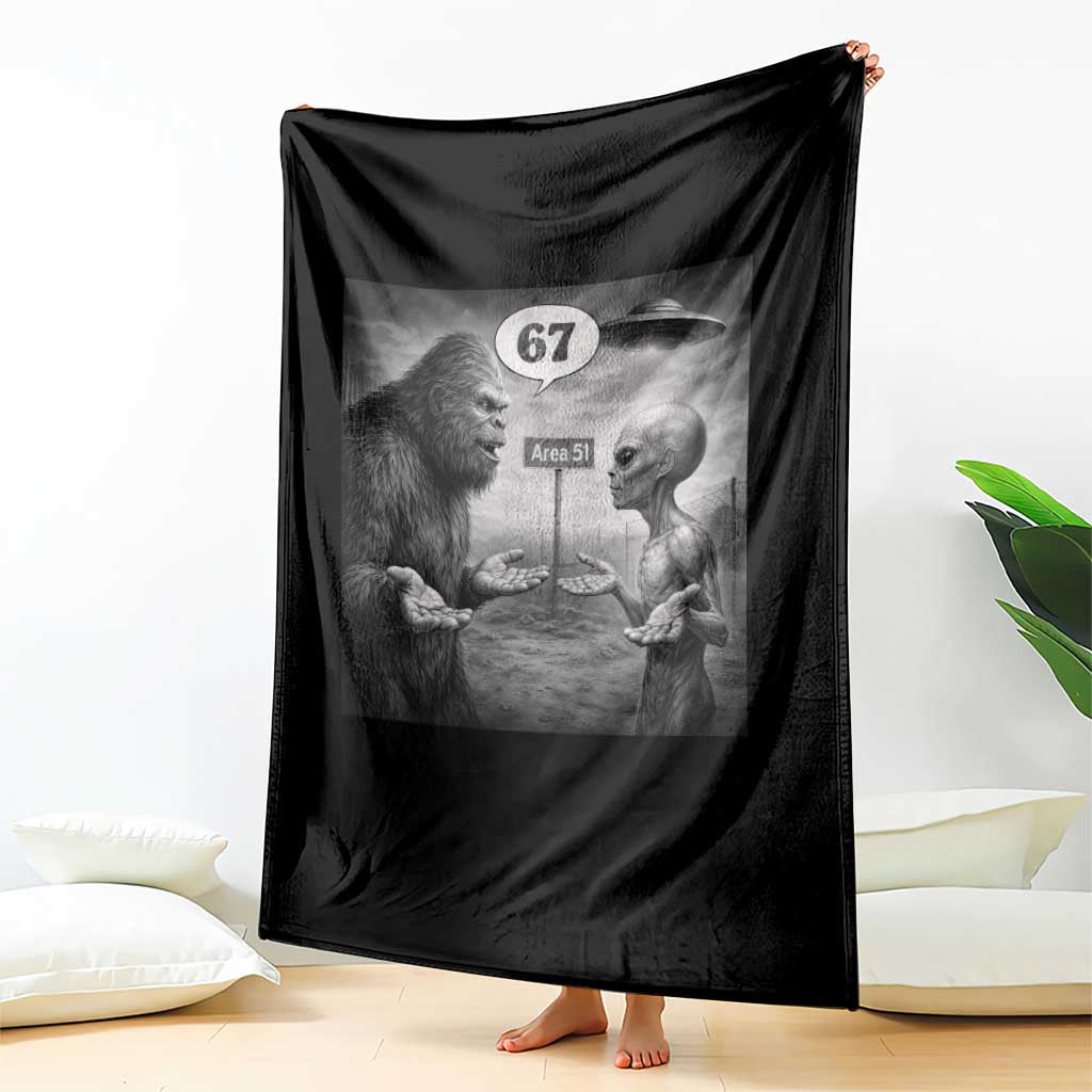 Funny 67 Meme Bigfoot Alien Throw Blanket Six Seven Sasquatch Area 51 UFO Conspiracy TS10 Print Your Wear