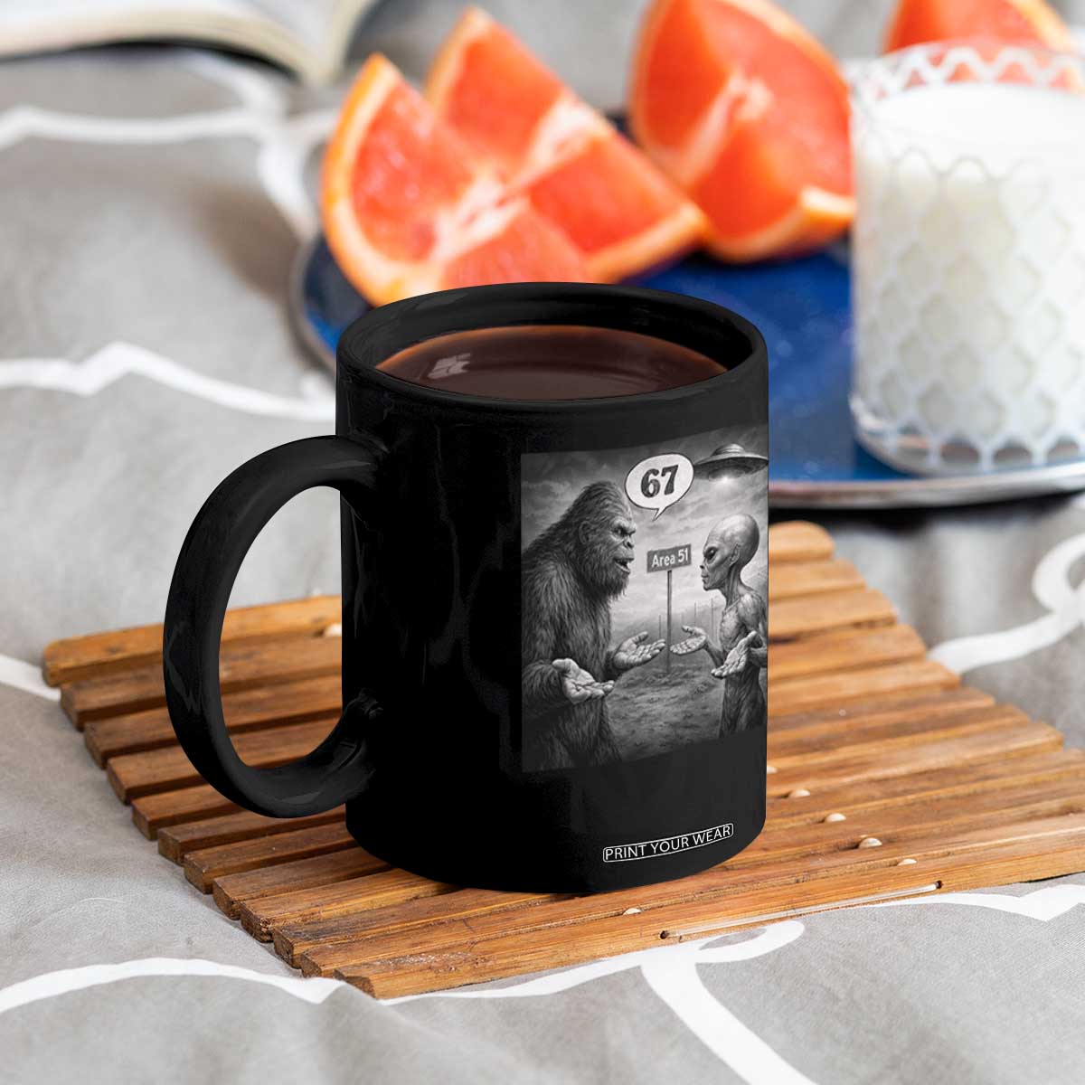 Funny 67 Meme Bigfoot Alien Coffee Mug Six Seven Sasquatch Area 51 UFO Conspiracy TS10 Print Your Wear