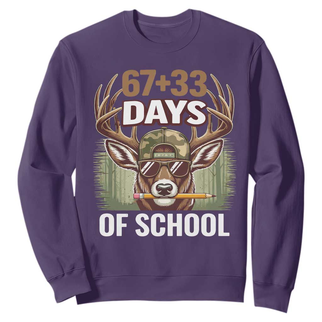 100 Days Of School Sweatshirt Funny 67 Six Seven Meme Deer School TS10 Purple Print Your Wear