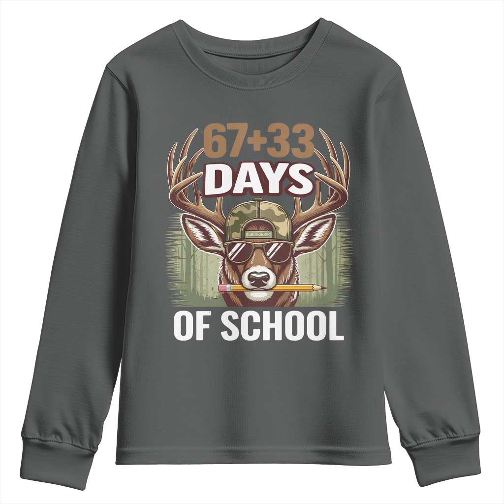 100 Days Of School Youth Sweatshirt Funny 67 Six Seven Meme Deer School TS10 Dark Heather Print Your Wear