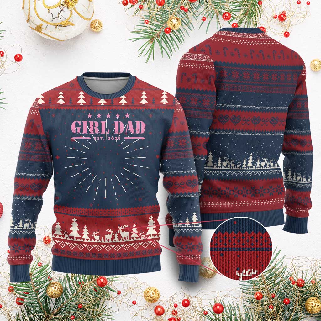 Girl Dad Est. 2025 Knit Sweatshirt TS10 Burgundy Print Your Wear
