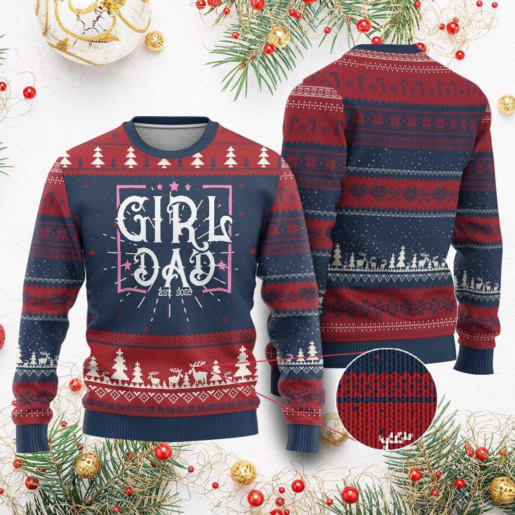 Girl Dad Est. 2025 Knit Sweatshirt Pink Dad First Fathers Day TS10 Burgundy Print Your Wear