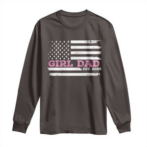 Dad Of Girl Est. 2025 Long Sleeve Shirt Father Girl To Be 2025 Daddy Fathers Day USA Flag TS10 Dark Chocolate Print Your Wear