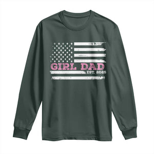 Dad Of Girl Est. 2025 Long Sleeve Shirt Father Girl To Be 2025 Daddy Fathers Day USA Flag TS10 Dark Forest Green Print Your Wear