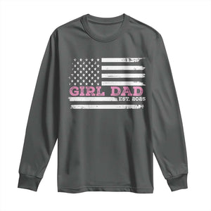 Dad Of Girl Est. 2025 Long Sleeve Shirt Father Girl To Be 2025 Daddy Fathers Day USA Flag TS10 Dark Heather Print Your Wear