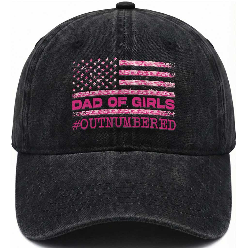 Dad Of Girls Washed Cotton Baseball Cap Funny Girl Dads Pink Camo American Flag TS10 Print Your Wear