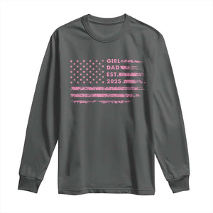 Girl Dad Est. 2025 Long Sleeve Shirt Expect Baby Fathers Day USA Flag TS10 Dark Heather Print Your Wear