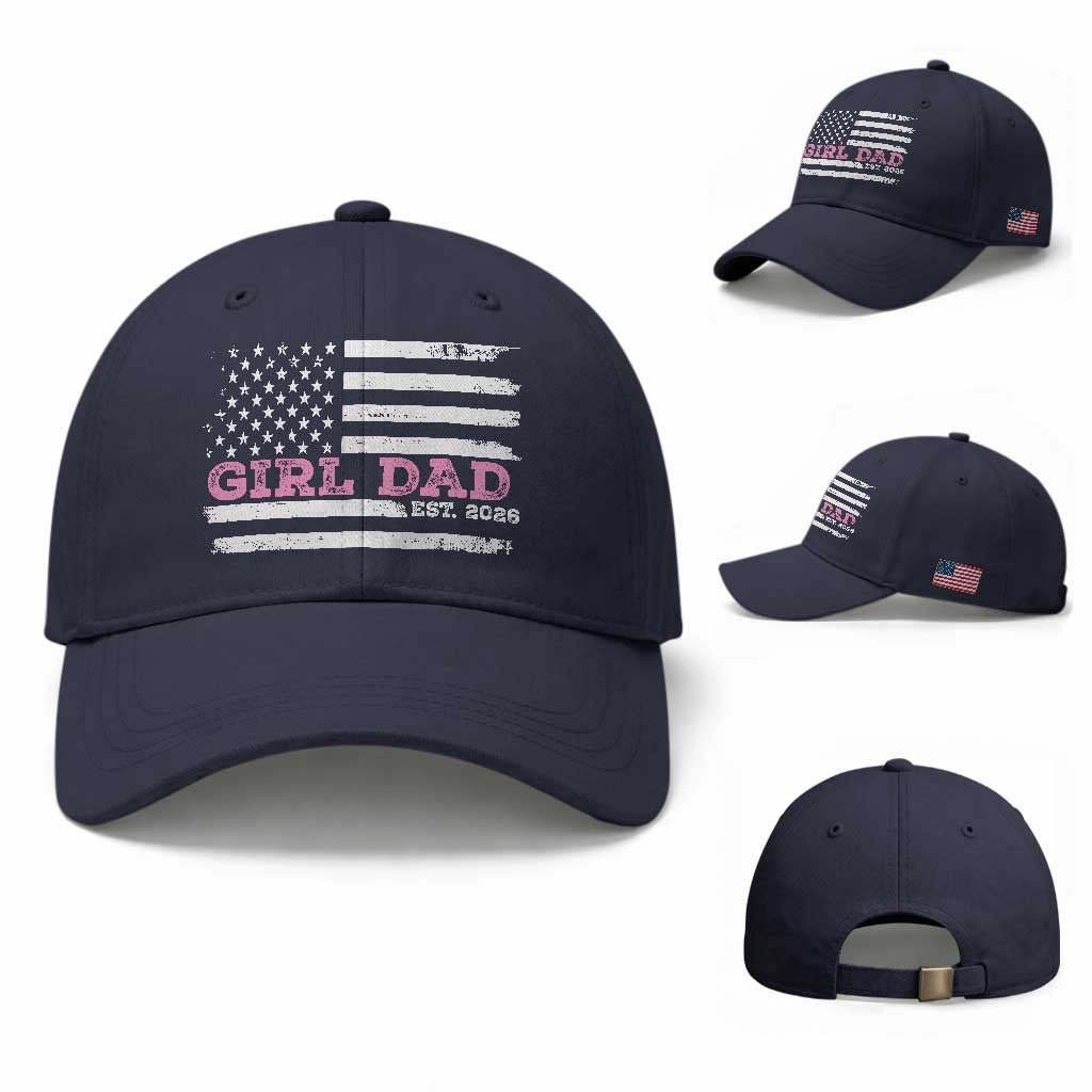 Personalised Dad Of Girl Baseball Cap Custom Year Daddy Fathers Day USA Flag TS10 Baseball Cap Universal Fit Navy Print Your Wear