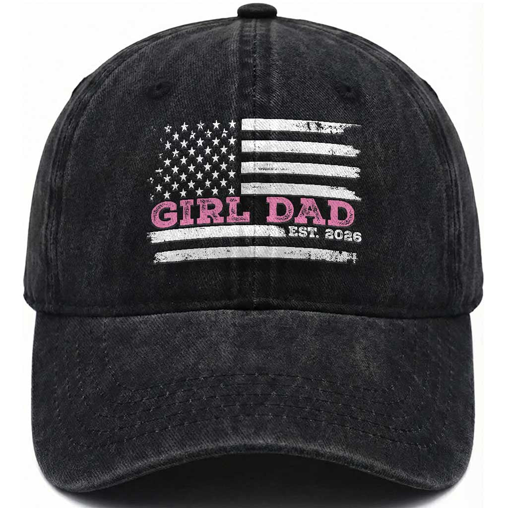 Personalised Dad Of Girl Washed Cotton Baseball Cap Custom Year Daddy Fathers Day USA Flag TS10 Print Your Wear