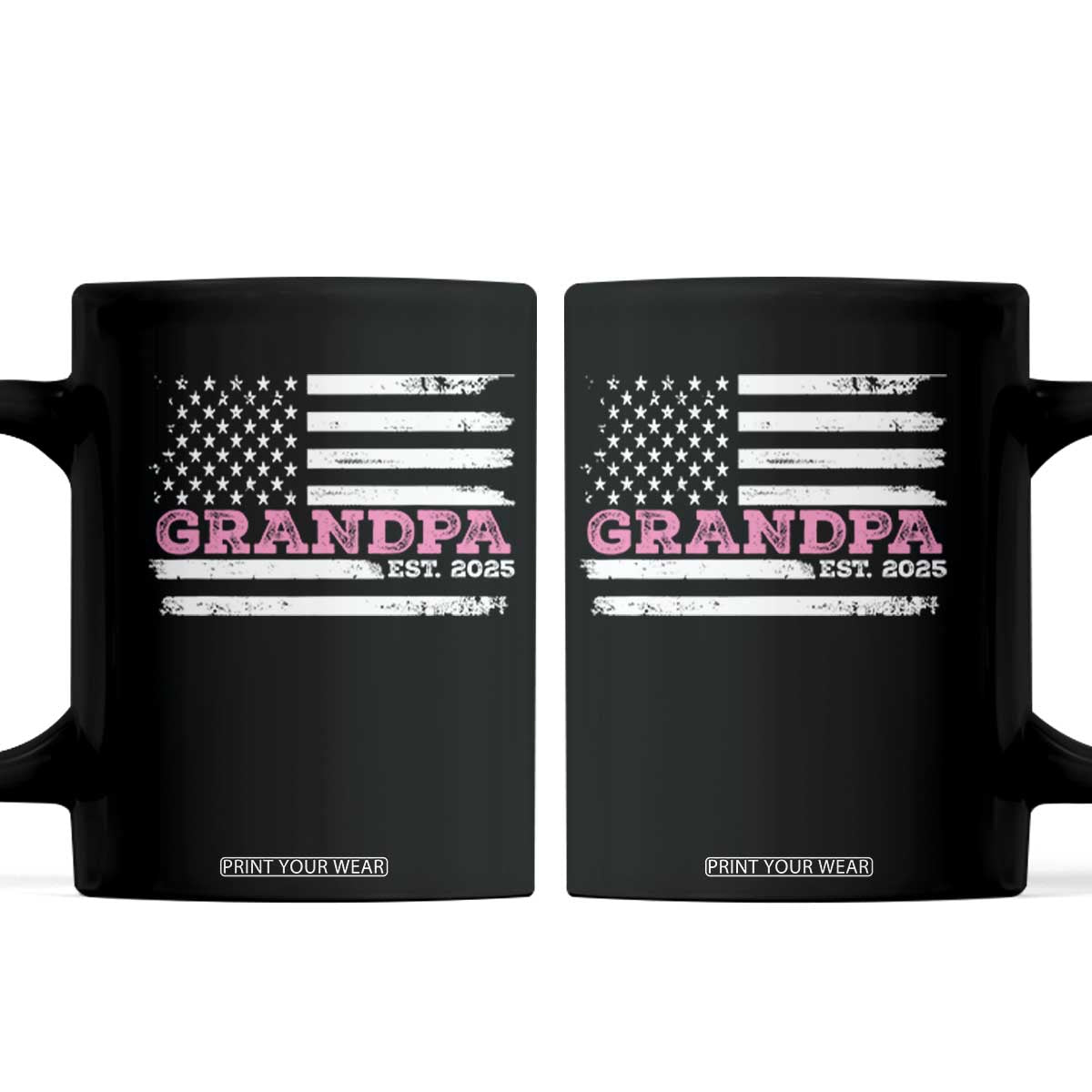 Grandpa Of Girl Est. 2025 Coffee Mug Fathers Day USA Flag TS10 Black Print Your Wear