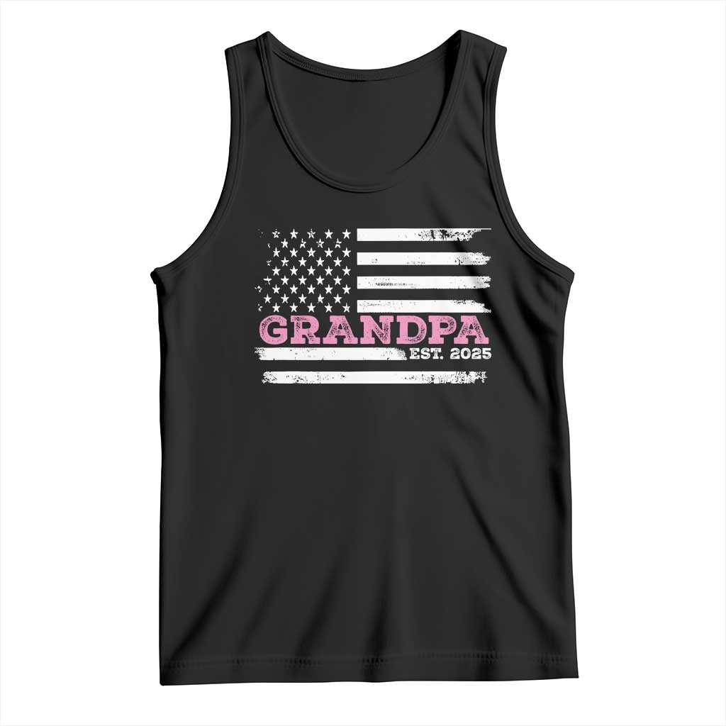 Grandpa Of Girl Est. 2025 Tank Top Fathers Day USA Flag TS10 Black Print Your Wear