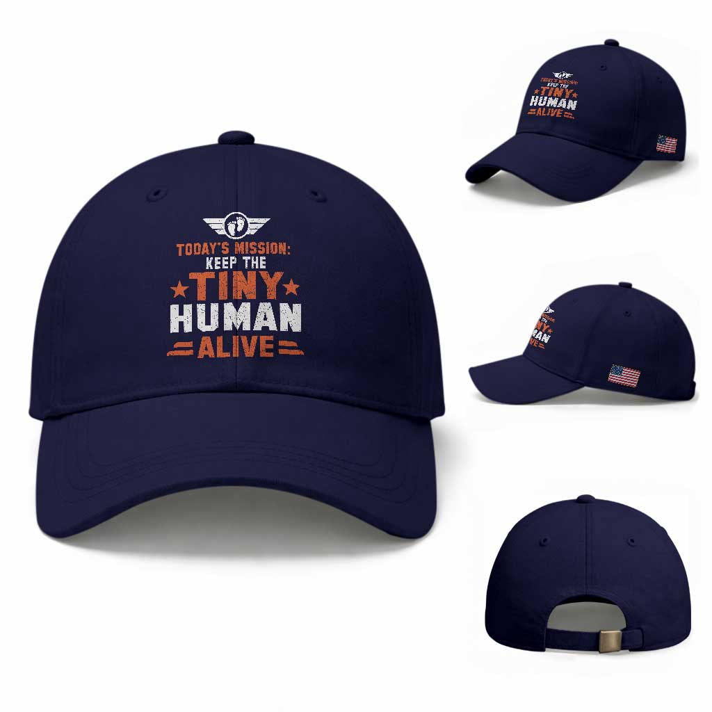 Funny New Dad Baseball Cap First Time Father Grandpa Keep Tiny Human Alive TS10 Baseball Cap Universal Fit Dark Blue Print Your Wear